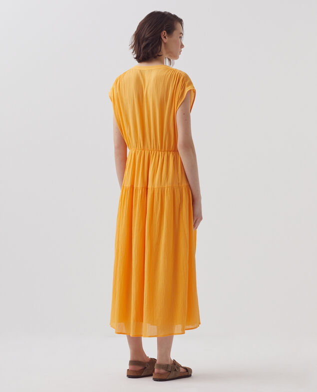 Vestido largo de algodón plisado H450 artisan's gold
