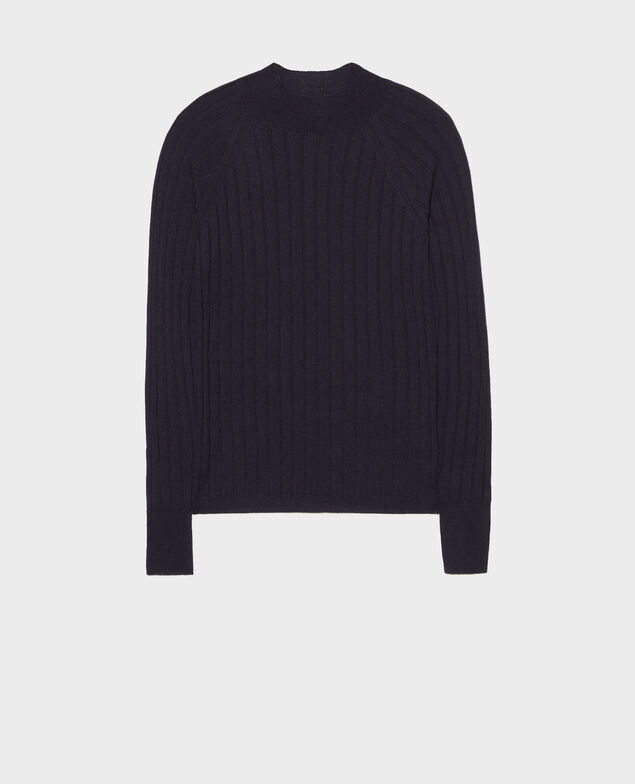  Jersey de canalé con cuello subido de lana merino Night sky