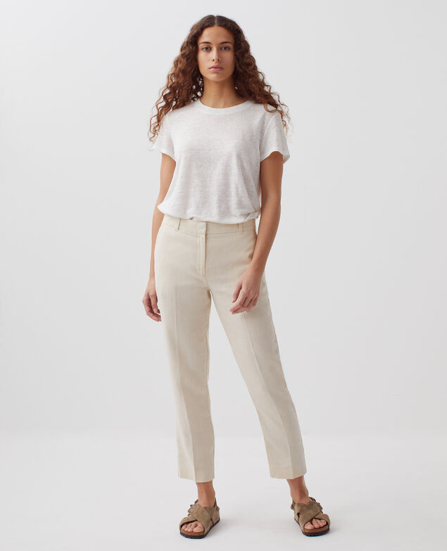 MARGUERITE - Pantalón cigarette de lino H303 white swan