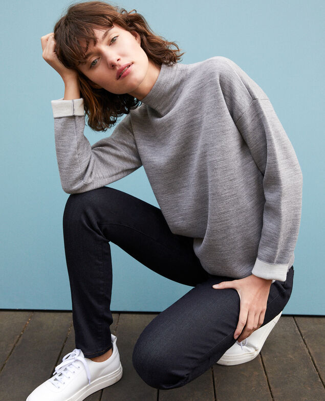 Jersey de doble cara de lana merino Light heather grey/off white