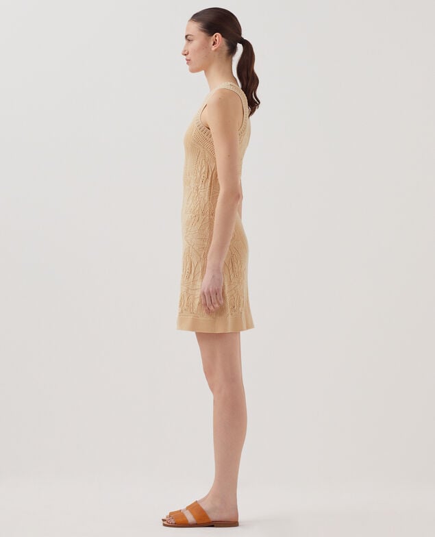 Vestido corto de crochet con motivo floral J300 natural