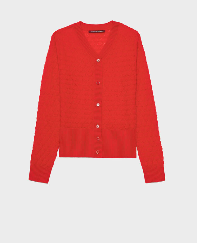 Cárdigan con escote de pico, 100 % cachemir  Fiery red