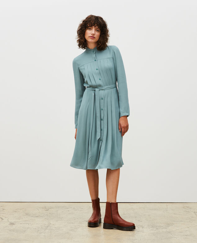 Vestido plisado con cinturón  Treillis