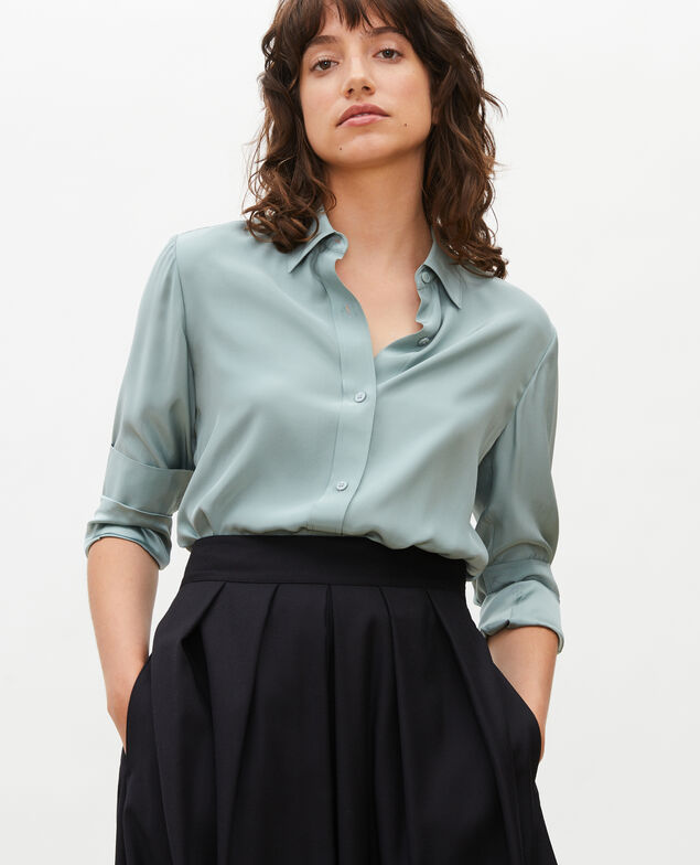  Camisa masculina de seda con manga larga Chinois green