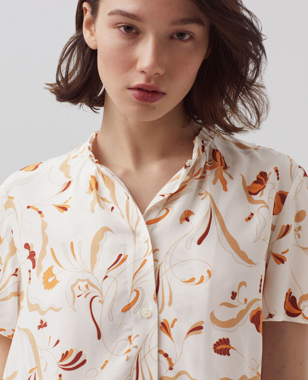 Blusa fluida de manga corta H302 delicate fl natural