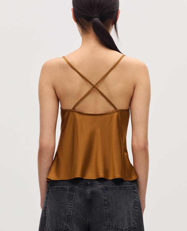 Top satinado con tirantes finos K340 bone brown