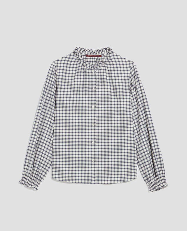 Blusa con cuello de volantes I072 check creme gray