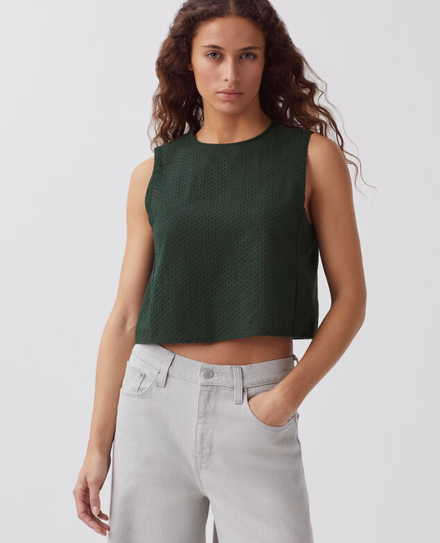 Top sin mangas bordado de algodón J590 spruce green