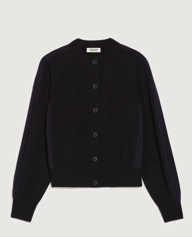 Cárdigan de cuello redondo de cachemir K090 black st navy