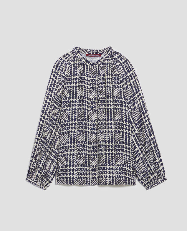 Blusa fluida de manga larga I681 houndstooth ble
