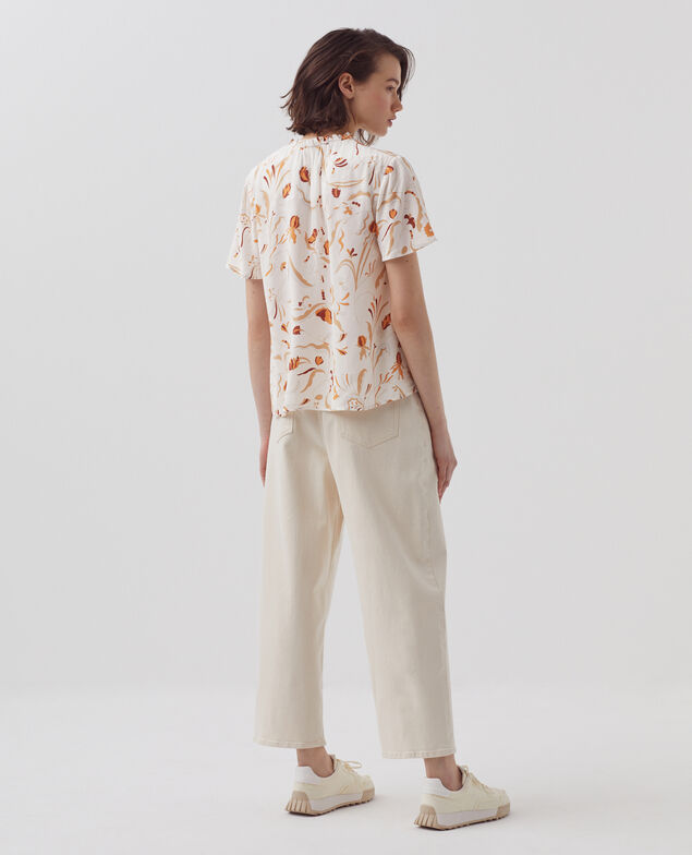 Blusa fluida de manga corta H302 delicate fl natural