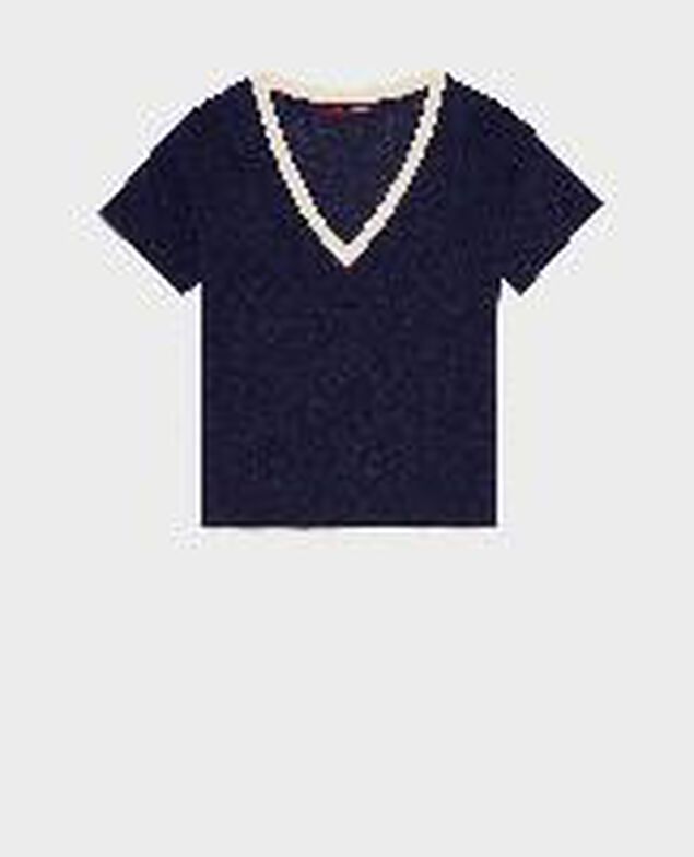 SARAH - Camiseta de lino con cuello de pico 5062d str maritime butter