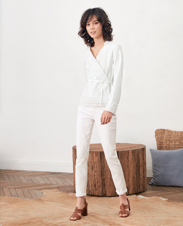 Camisa cruzada cache-coeur Off white/navy stripes