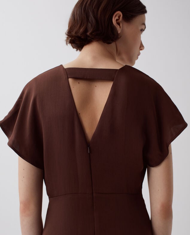 Vestido fluido tacto seda I390 coffee bean