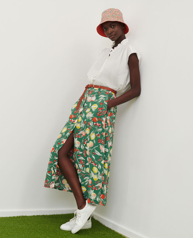 FRANCINE - Falda midi fluida 103 print green