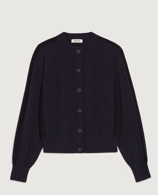 Cárdigan de cuello redondo de cachemir K692 navy st black