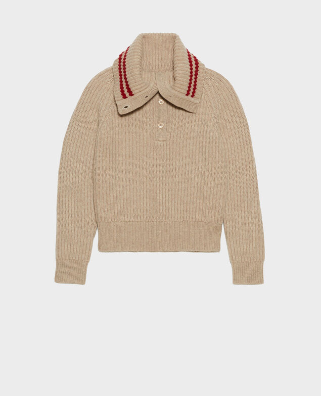 Jersey ancho cuello alto con cremallera de lana Latte