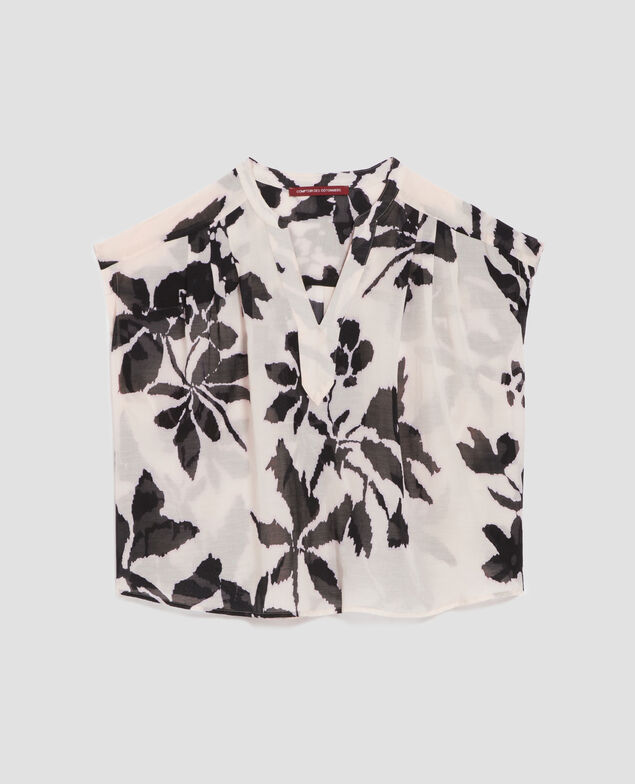 Blusa fluida sin mangas J304 blurry fl ecru