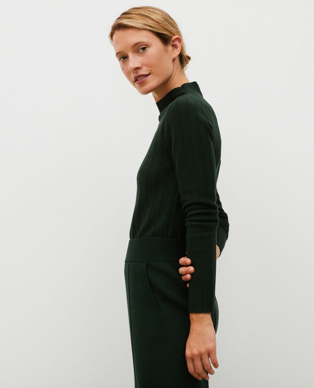 Jersey de lana merino con cuello subido Military black jacquard