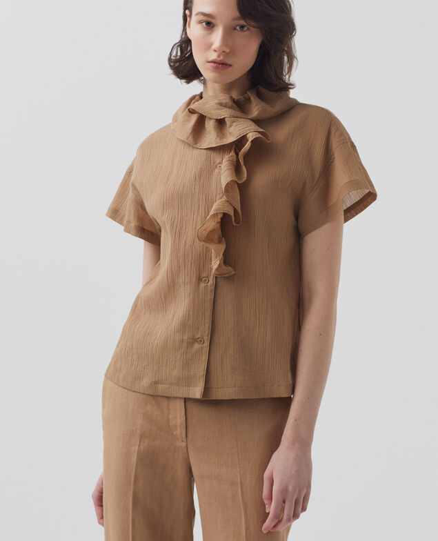 Blusa con volantes de algodón plisado H330 tiger's eye