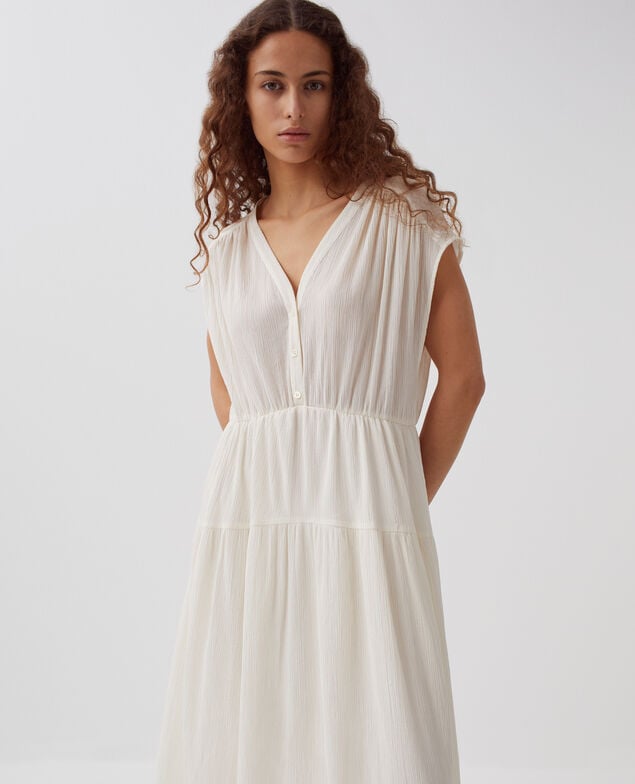 Vestido largo de algodón plisado H303 white swan