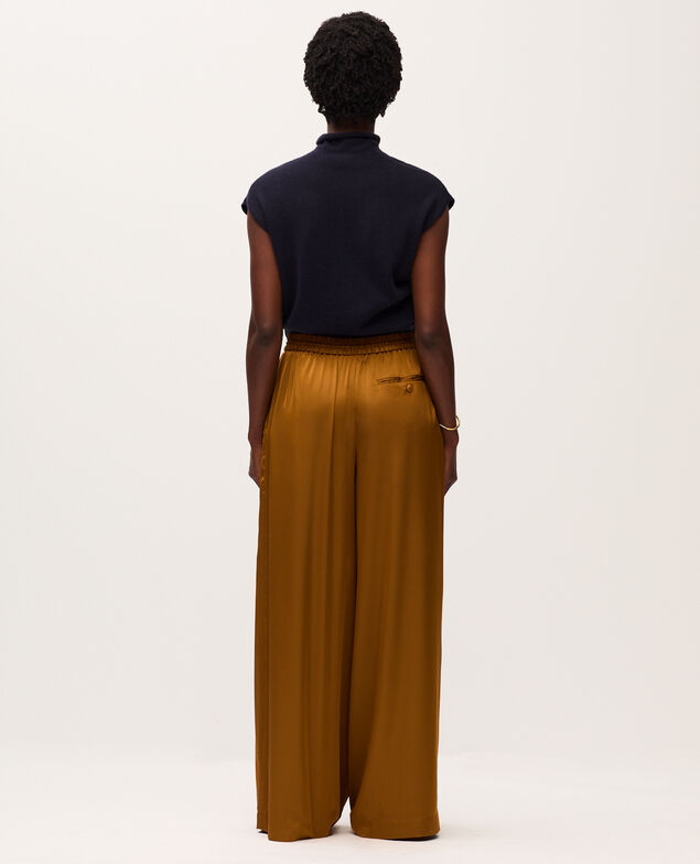 Pantalón ancho fluido satinado K340 bone brown