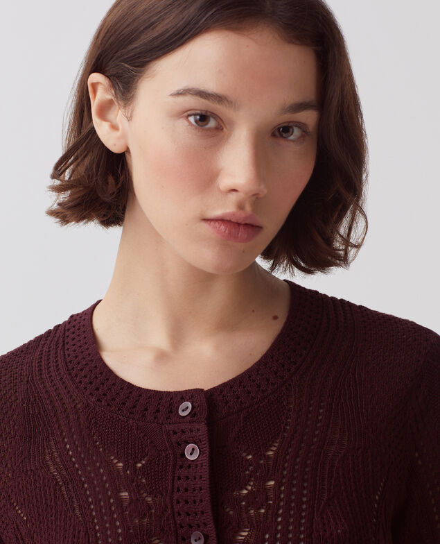 Cárdigan de crochet con motivo floral J380 decadent chocolate