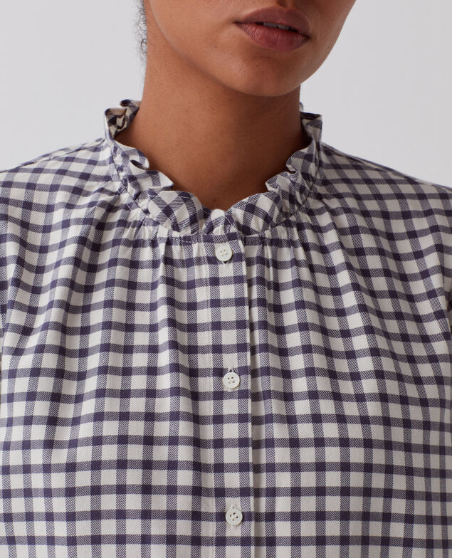 Blusa con cuello de volantes I072 check creme gray