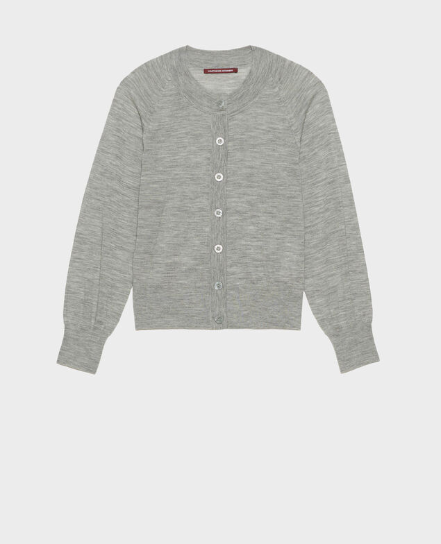 Cárdigan de lana merino con cuello redondo Light grey melange