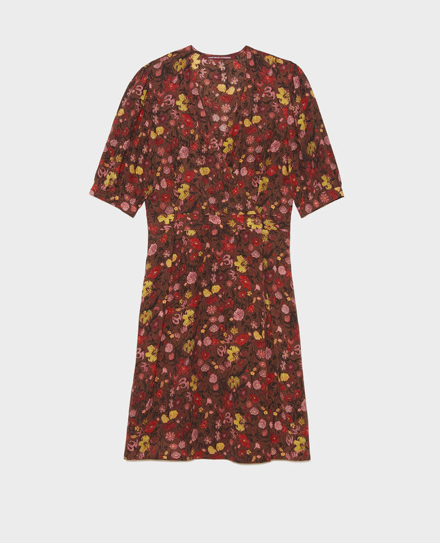  Vestido corto con escote cruzado de seda floral Print eden tortoiseshell