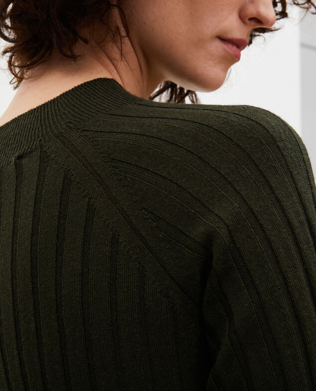  Jersey de canalé con cuello subido de lana merino Military green