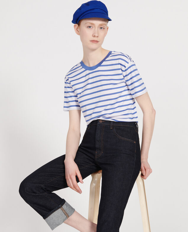Camiseta de algodón egipcio Stripes optical white amparo blue