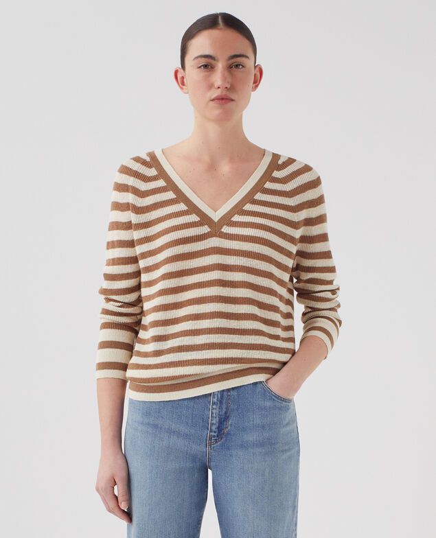 Jersey de lino con cuello de pico H321 thin gratinato