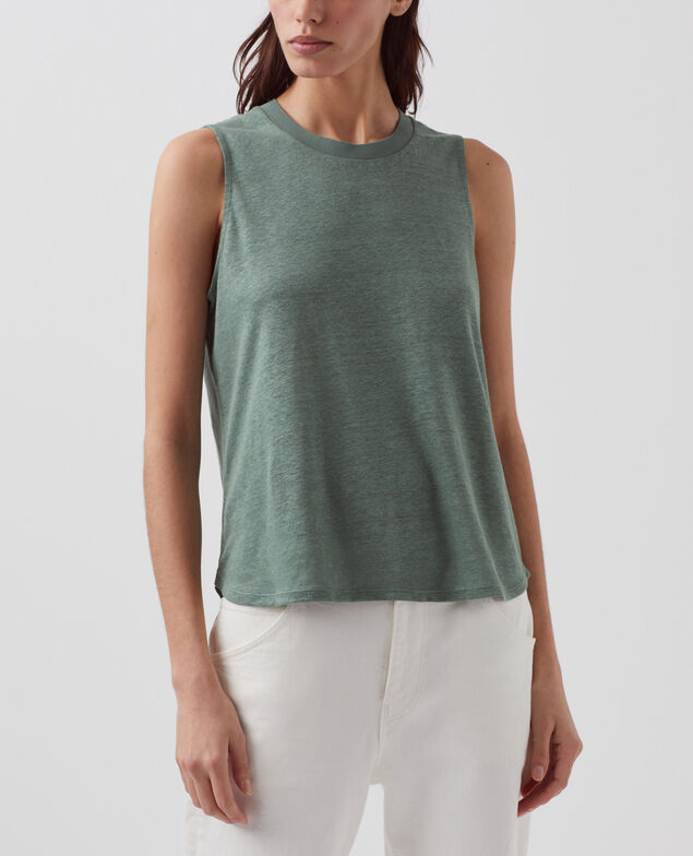 MARCELLE - Camiseta de lino sin mangas H542 darkforest