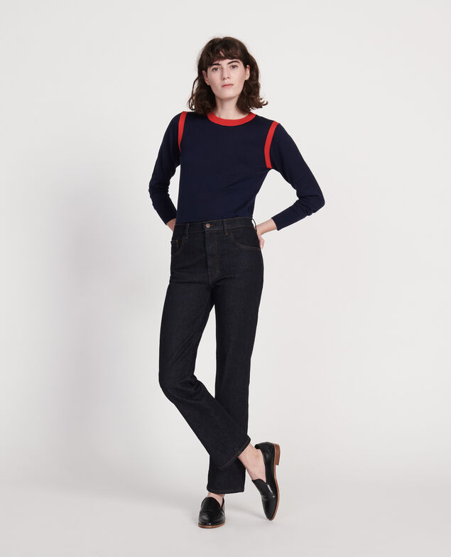 Jersey con seda cachemir Stripes maritime blue fiery red