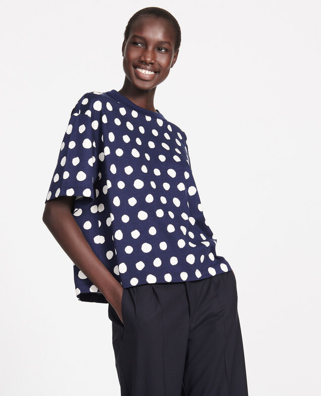 Camiseta boxy de algodón Dots maritime blue