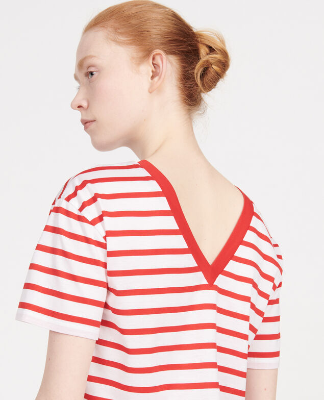 Camiseta de algodón egipcio Stripes optical white fiery red