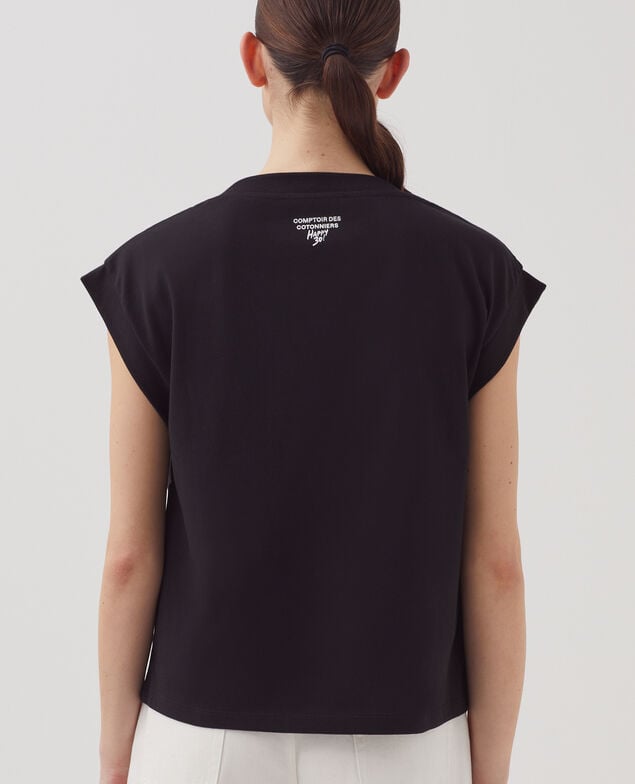 Camiseta corte caja de algodón J095 black base words