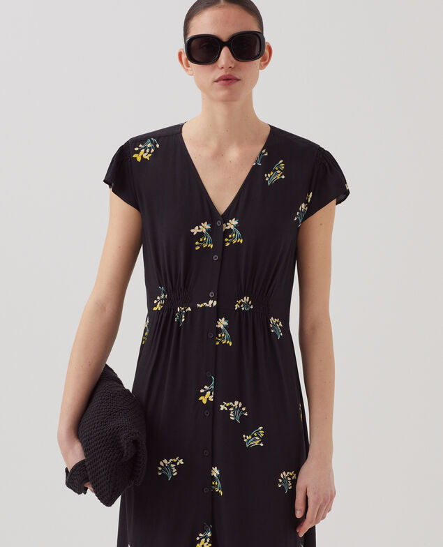LUDIVINE - Vestido largo fluido J091 fl bouquet black