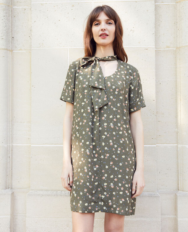 Vestido con lazo lavalière desmontable Coquelicot cheng olive