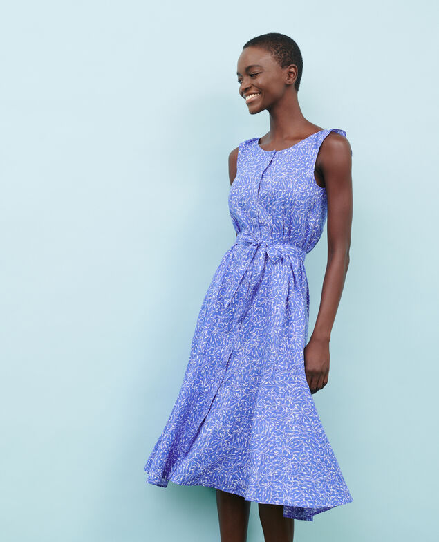 Vestido evasé de lino 91 print blue