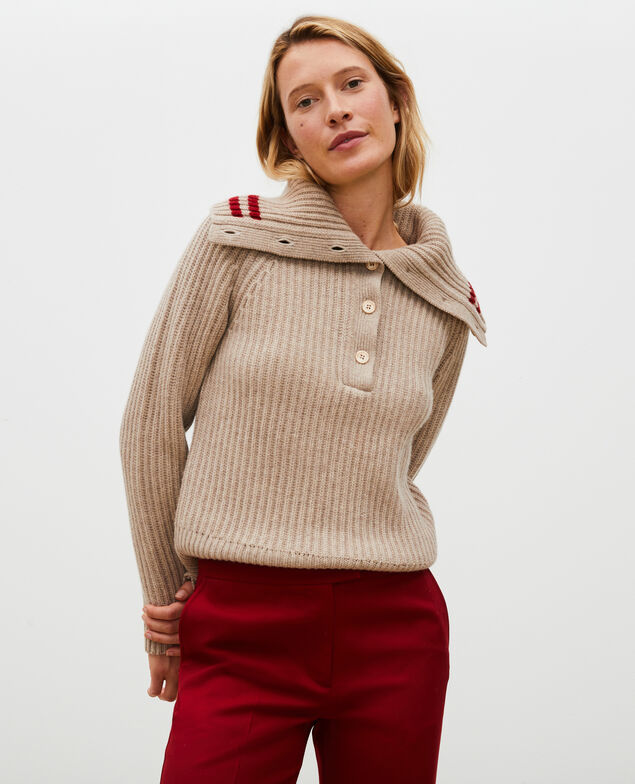 Jersey ancho cuello alto con cremallera de lana Latte