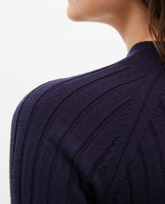  Jersey de canalé con cuello subido de lana merino Night sky