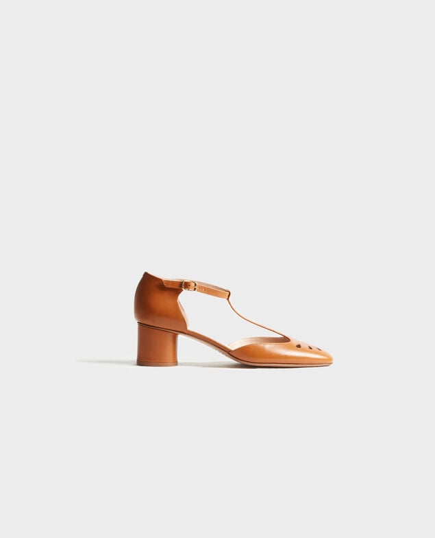 Zapatos salomé de piel Camel