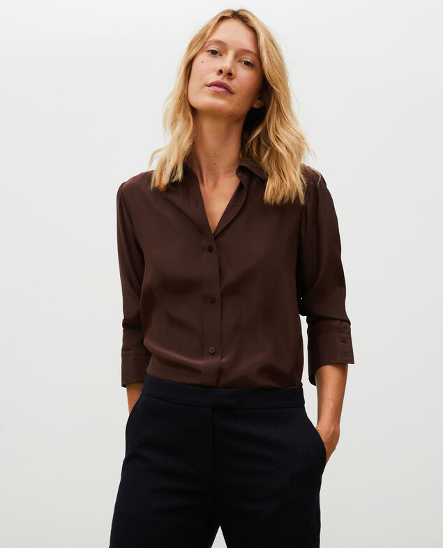  Camisa masculina de seda con manga larga Coffee bean
