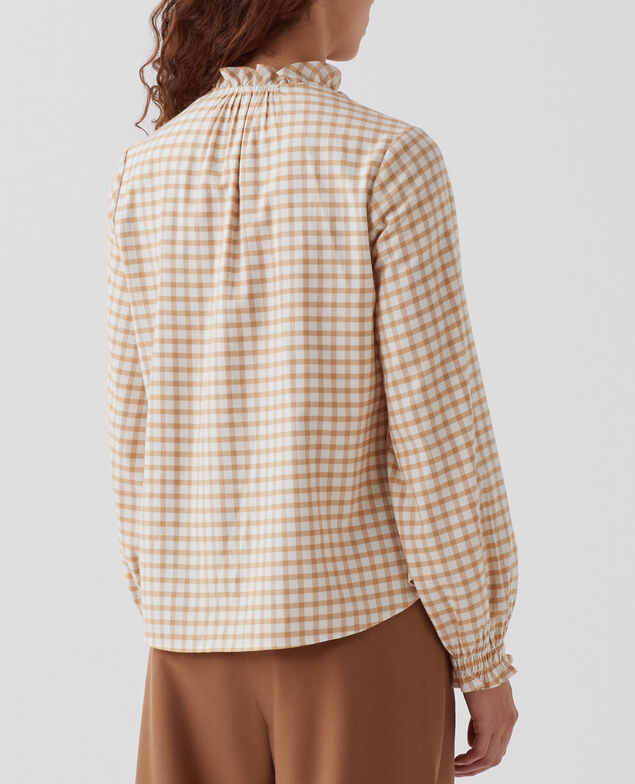 Blusa con cuello de volantes I310 check creme camel