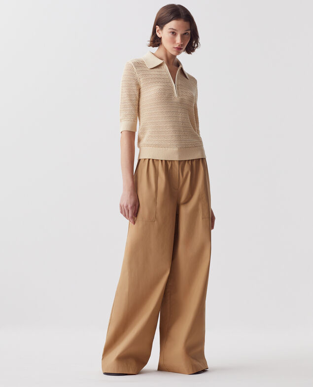 Jersey cuello polo con cremallera de algodón J300 natural