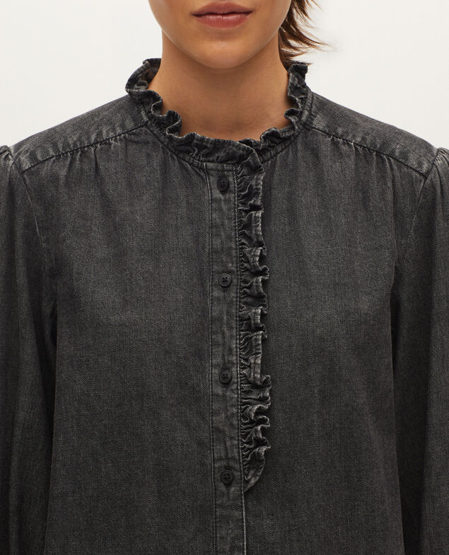 Camisa de algodón con cuello de volantes K081 dark gray
