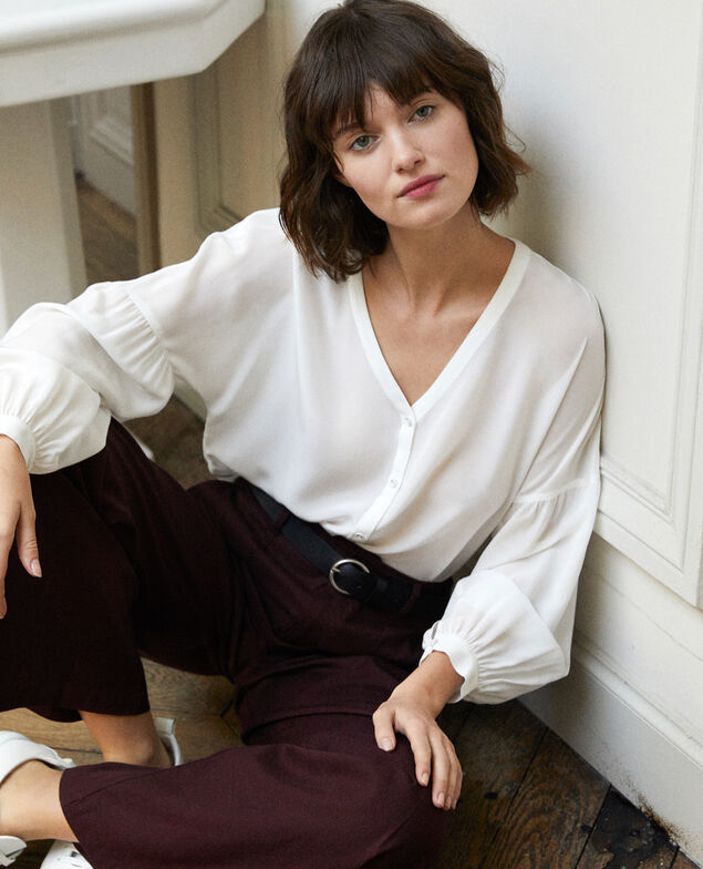 Blusa con escote de pico Blanco
