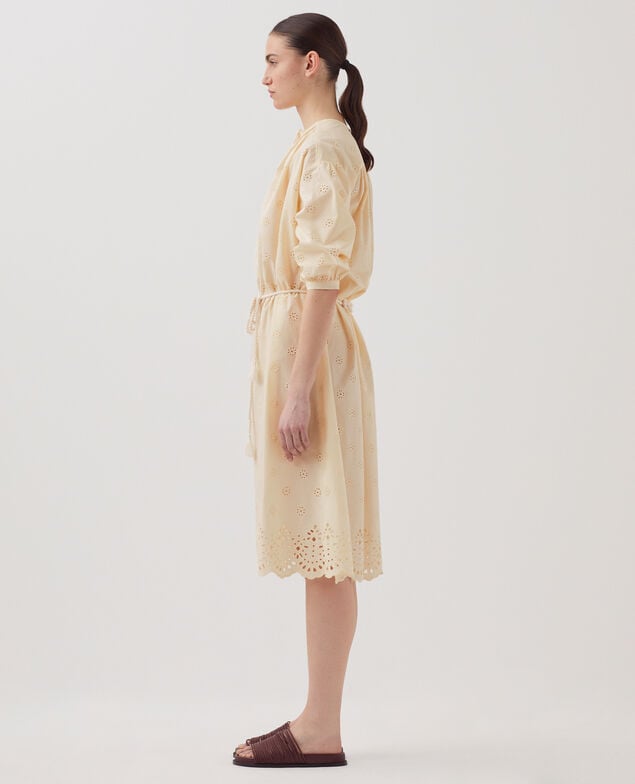 Vestido midi de algodón con bordado inglés I307 ecru